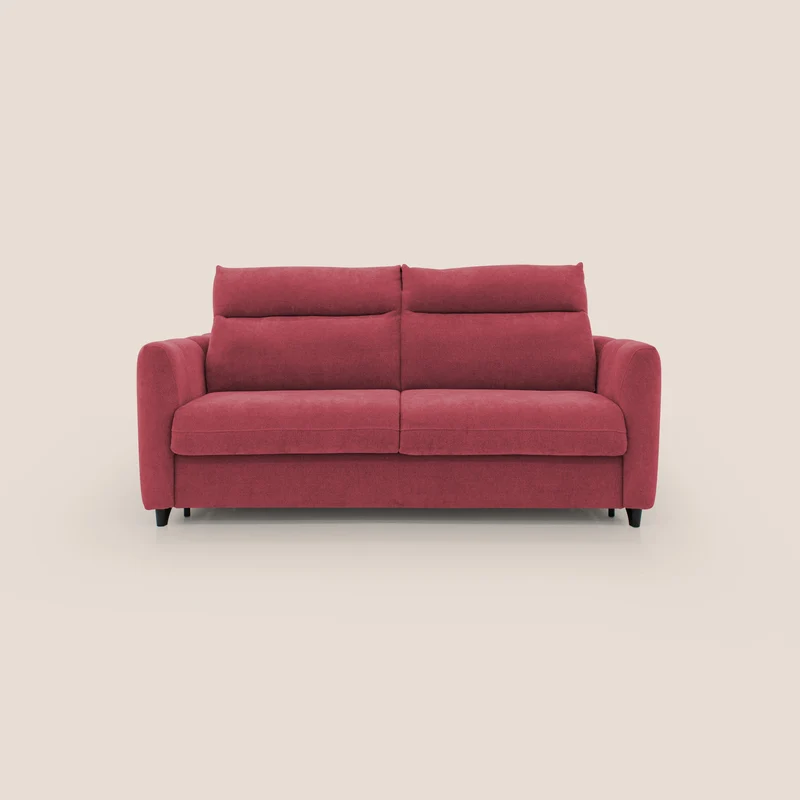 Peonia canapé convertible scandinave avec matelas H 18cm et dossier haut en bouclette imperméable T07 rouge