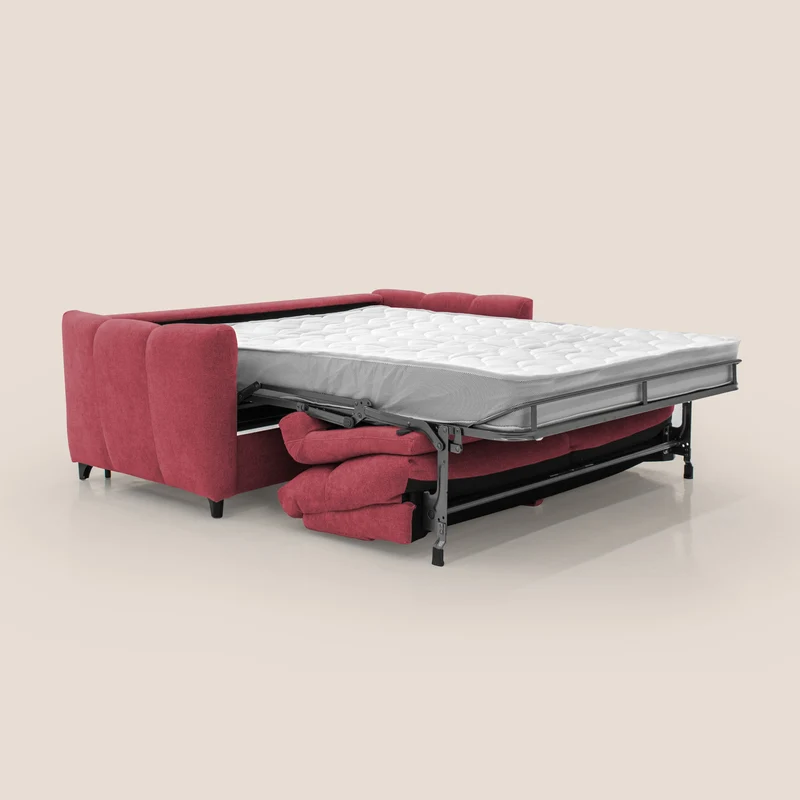 Peonia canapé convertible scandinave avec matelas H 18cm et dossier haut en bouclette imperméable T07 rouge