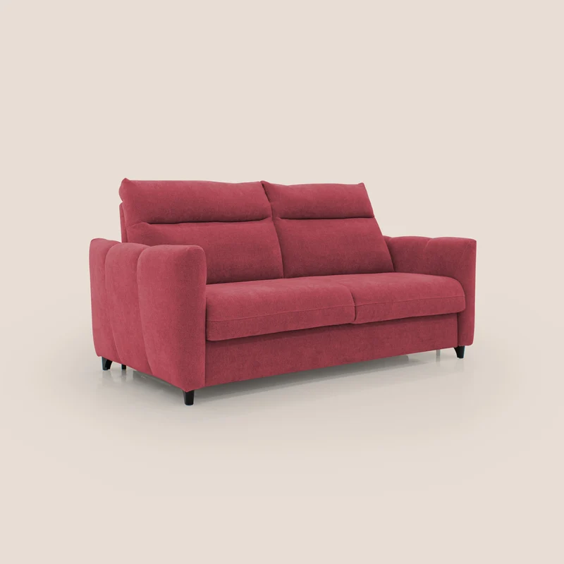 Peonia canapé convertible scandinave avec matelas H 18cm et dossier haut en bouclette imperméable T07 rouge