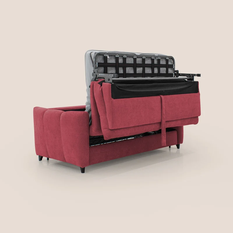 Peonia canapé convertible scandinave avec matelas H 18cm et dossier haut en bouclette imperméable T07 rouge