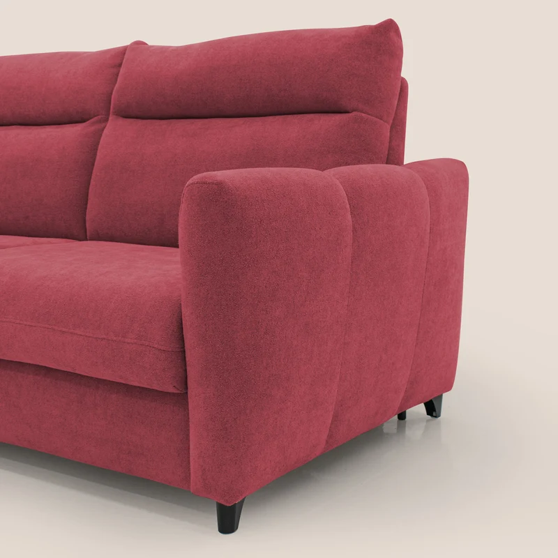 Peonia canapé convertible scandinave avec matelas H 18cm et dossier haut en bouclette imperméable T07 rouge