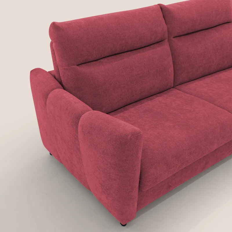 Peonia canapé convertible scandinave avec matelas H 18cm et dossier haut en bouclette imperméable T07 rouge