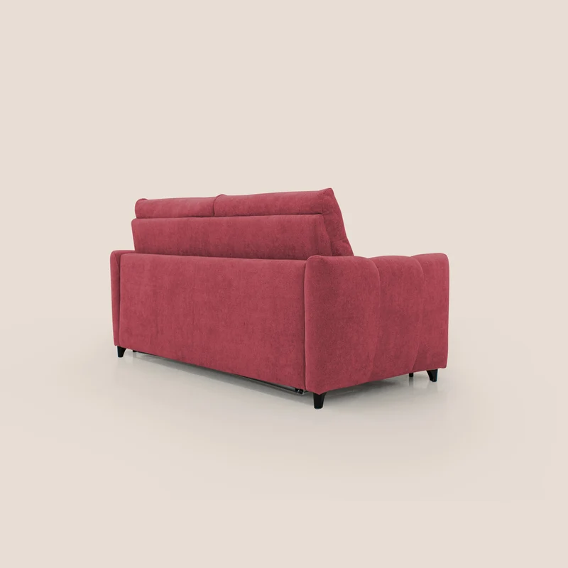 Peonia canapé convertible scandinave avec matelas H 18cm et dossier haut en bouclette imperméable T07 rouge