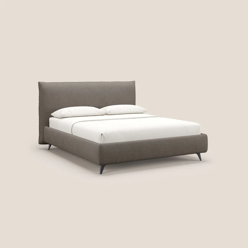 EROS lit rembourré en duvet d'oie avec coffre de rangement en bouclette précieuse détachable T16 marron