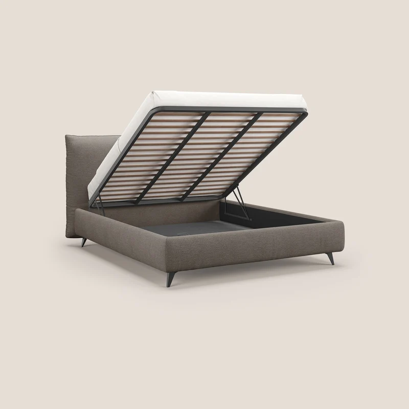 EROS lit rembourré en duvet d'oie avec coffre de rangement en bouclette précieuse détachable T16 marron