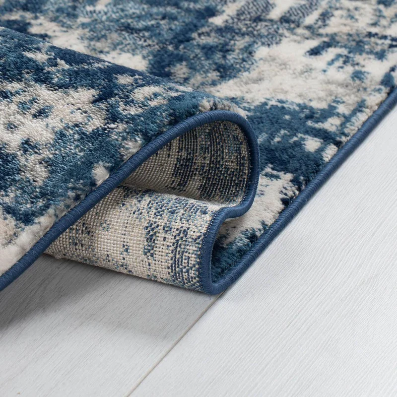 Tapis de couloir vintage Bleu marine et gris 80x300cm