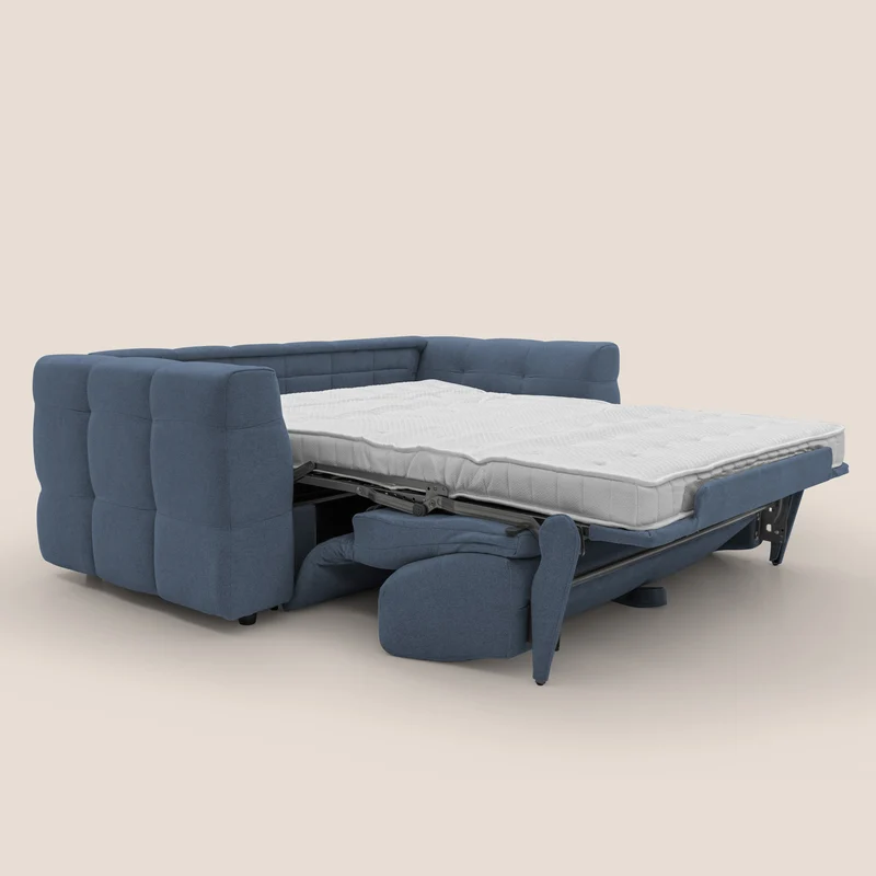 Tender Canapé convertible avec matelas H14 cm en bouclette imperméable T07 bleu