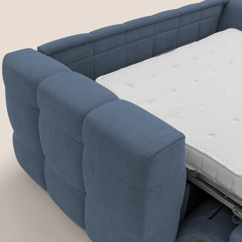 Tender Canapé convertible avec matelas H14 cm en bouclette imperméable T07 bleu