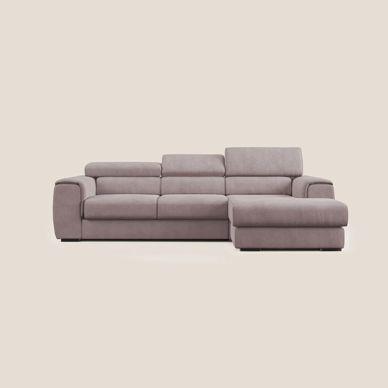 Zeno canapé d'angle et pouf extractible en tissu doux imperméable T02 rose