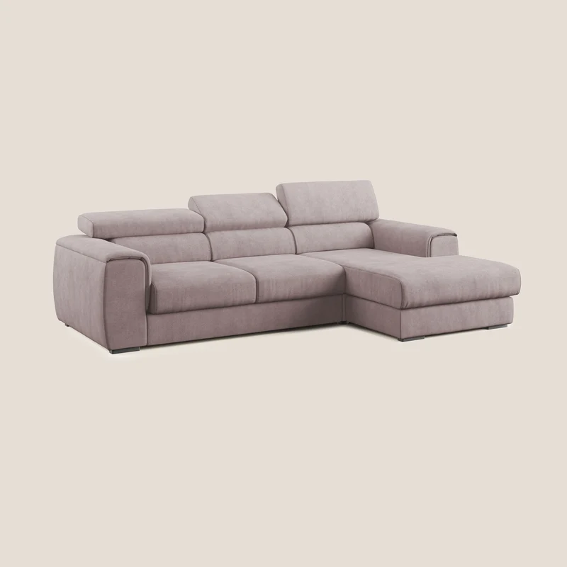 Zeno canapé d'angle et pouf extractible en tissu doux imperméable T02 rose