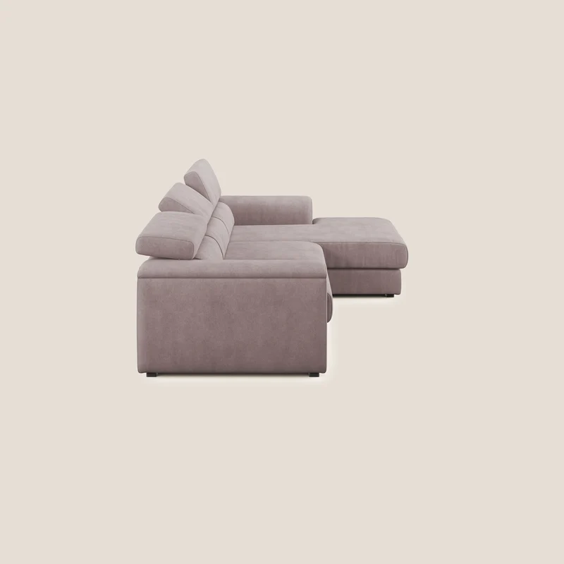 Zeno canapé d'angle et pouf extractible en tissu doux imperméable T02 rose