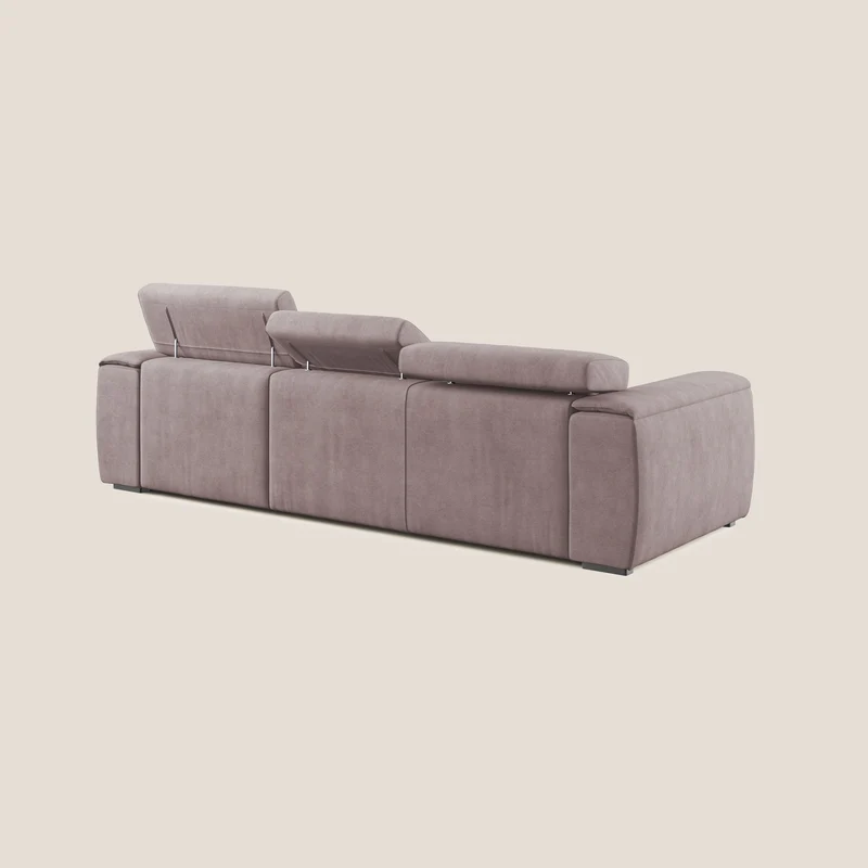 Zeno canapé d'angle et pouf extractible en tissu doux imperméable T02 rose