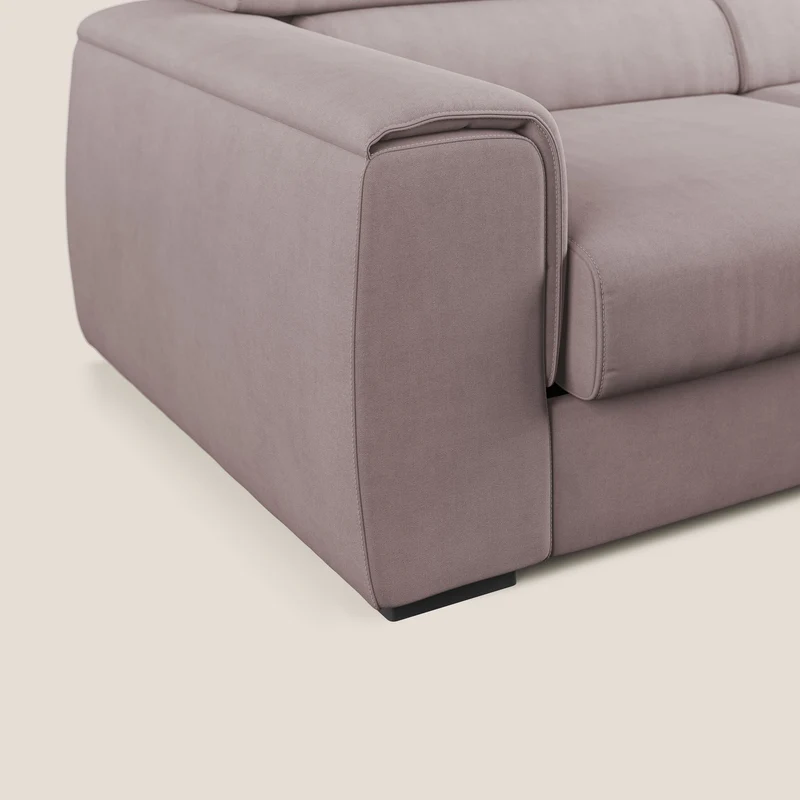 Zeno canapé d'angle et pouf extractible en tissu doux imperméable T02 rose
