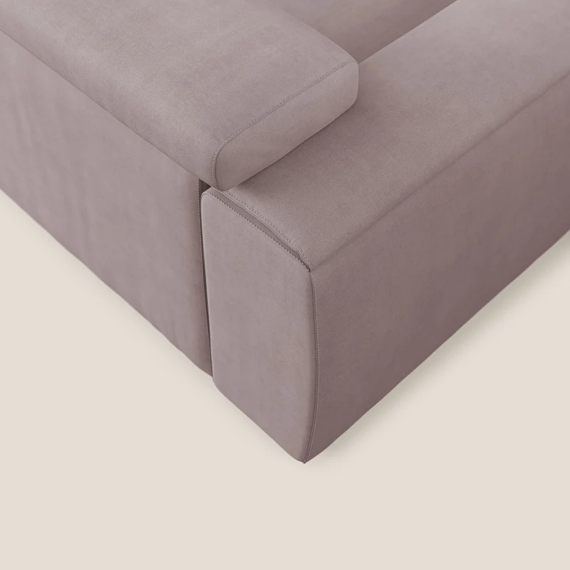 Zeno canapé d'angle et pouf extractible en tissu doux imperméable T02 rose