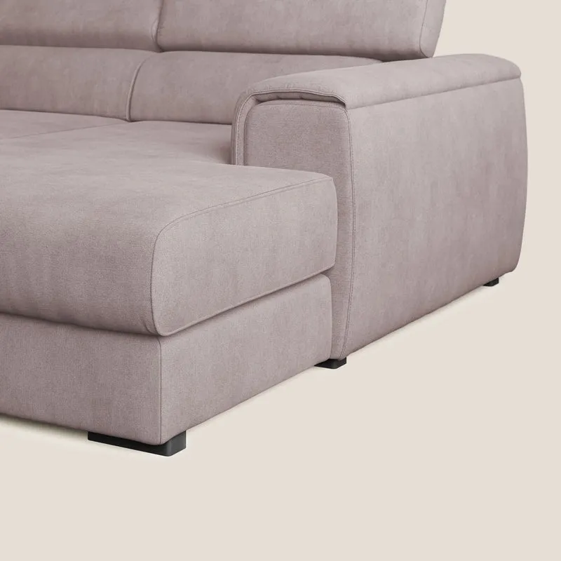 Zeno canapé d'angle et pouf extractible en tissu doux imperméable T02 rose