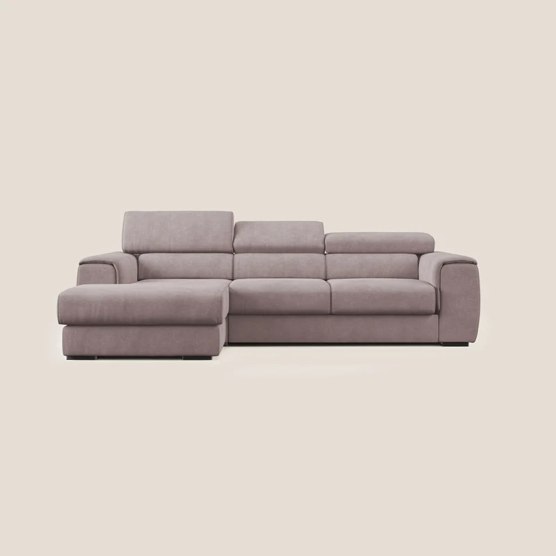 Zeno canapé d'angle et pouf extractible en tissu doux imperméable T02 rose