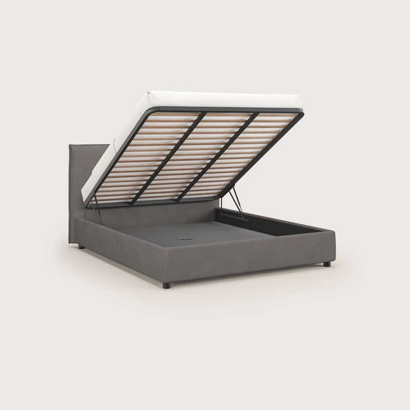Nina lit coffre au design minimaliste en microfibre détachable effet cuir T15 anthracite