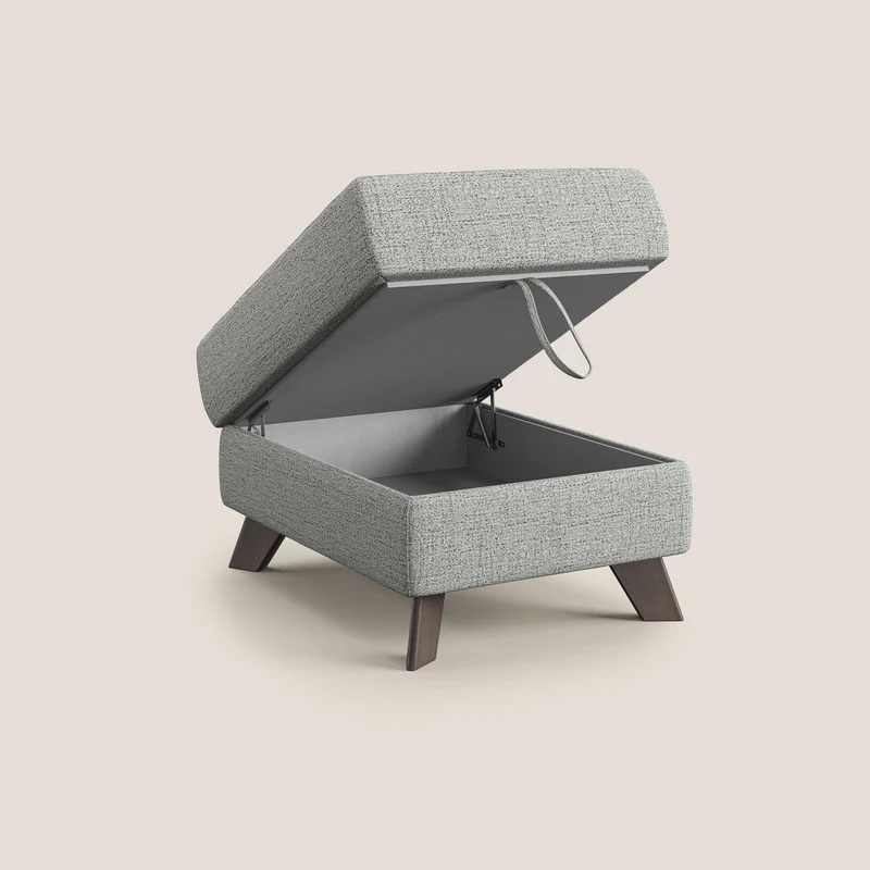 Moon Pouf coffre aux pieds hauts en tissu doux imperméable flammé T03 gris clair