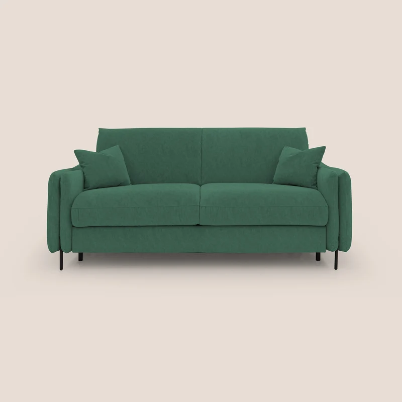 Gregory Canapé-lit avec matelas h18 cm en microfibre effet velours imperméable T09 vert
