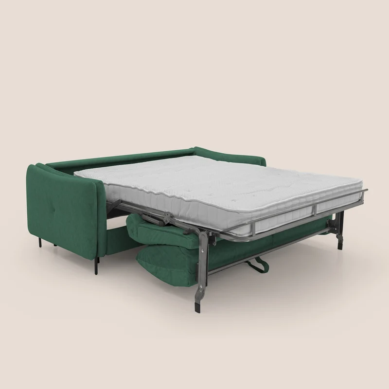 Gregory Canapé-lit avec matelas h18 cm en microfibre effet velours imperméable T09 vert