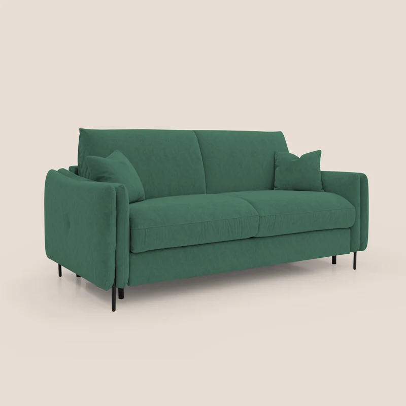 Gregory Canapé-lit avec matelas h18 cm en microfibre effet velours imperméable T09 vert