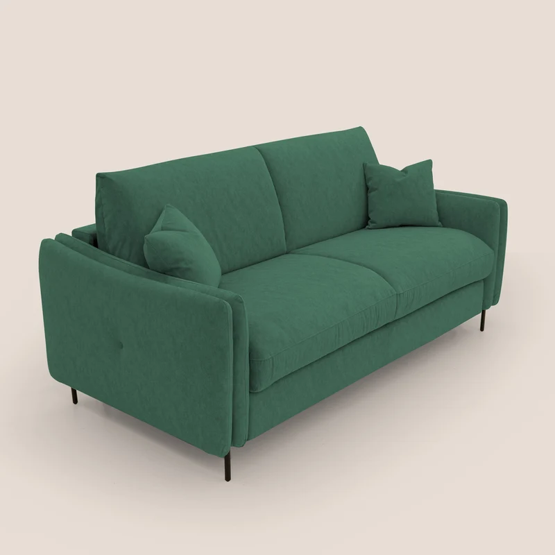 Gregory Canapé-lit avec matelas h18 cm en microfibre effet velours imperméable T09 vert
