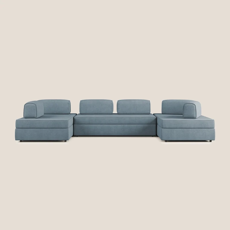 Liberty Canapé panoramique avec pouf extractible et dossiers amovibles en tissu doux imperméable T02 sucre glace