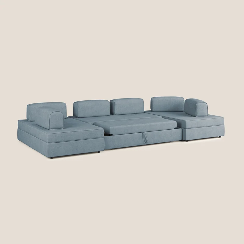 Liberty Canapé panoramique avec pouf extractible et dossiers amovibles en tissu doux imperméable T02 sucre glace