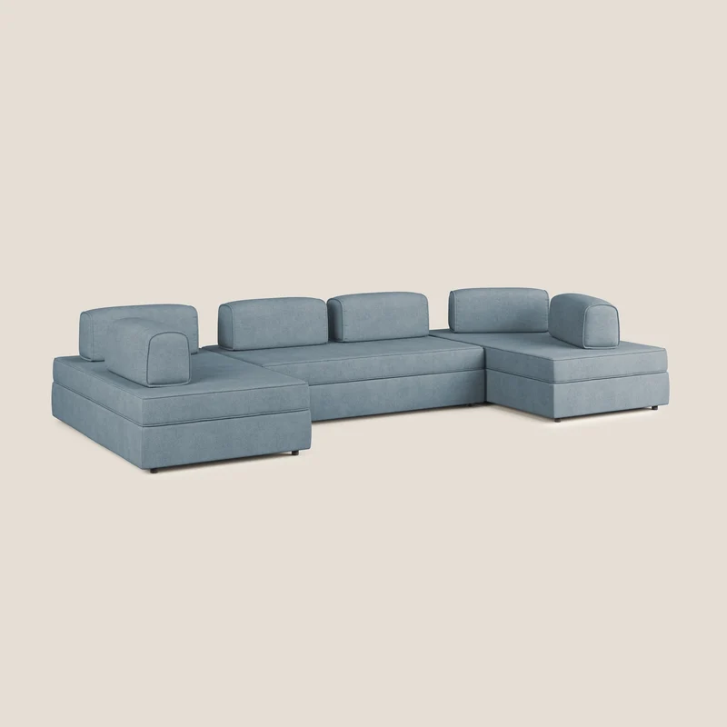 Liberty Canapé panoramique avec pouf extractible et dossiers amovibles en tissu doux imperméable T02 sucre glace