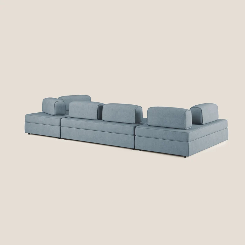 Liberty Canapé panoramique avec pouf extractible et dossiers amovibles en tissu doux imperméable T02 sucre glace
