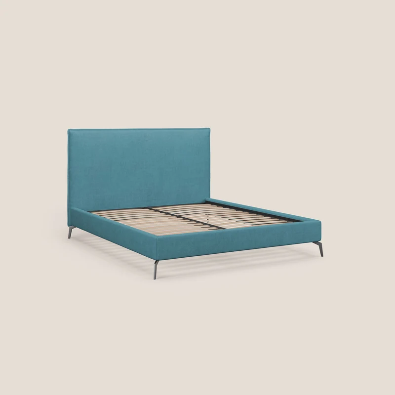 Iris lit rembourré déhoussable avec pieds noirs en tissu imperméable T02 azur