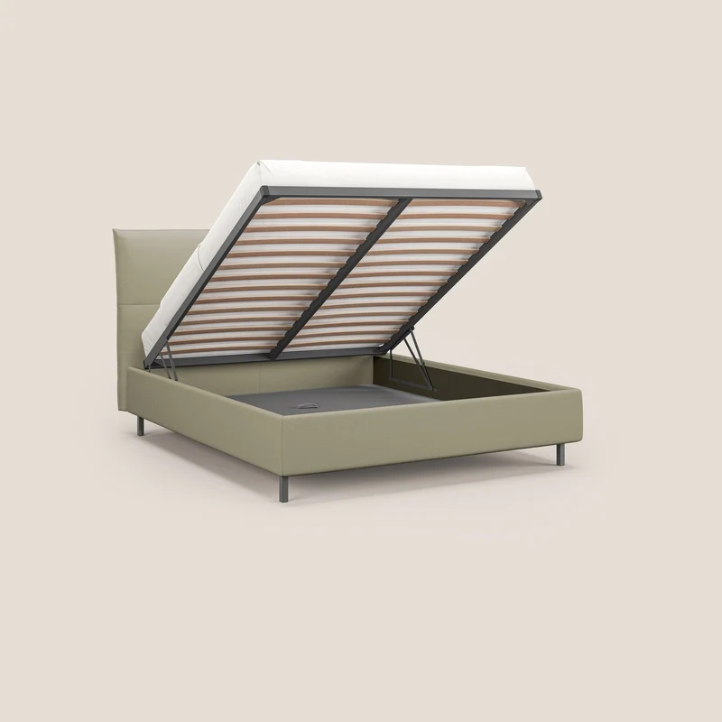 Izumi Lit rembourré avec coffre et pieds hauts en tissu détachable T05 crème