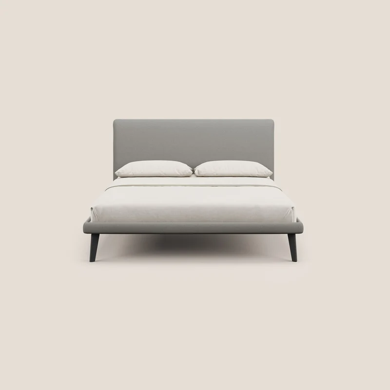 Noel lit minimaliste scandinave avec pieds foncés et tissu flammé imperméable T19 beige