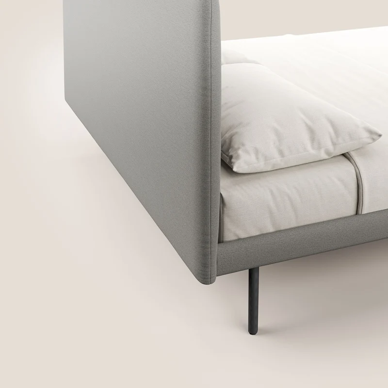 Noel lit minimaliste scandinave avec pieds foncés et tissu flammé imperméable T19 beige