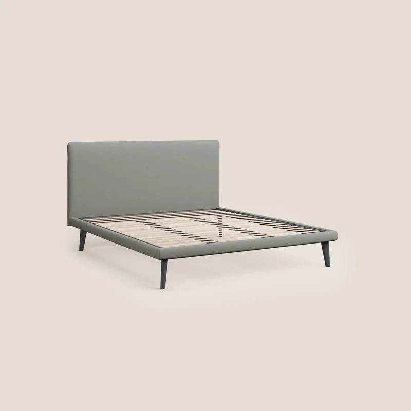 Noel lit minimaliste scandinave avec pieds foncés et tissu flammé imperméable T19 beige