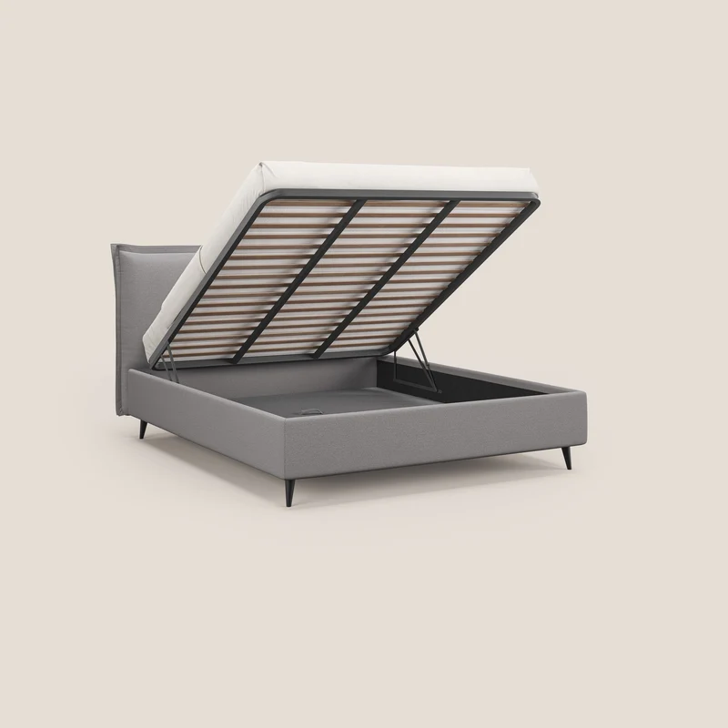 Hans lit rembourré avec coffre au style minimaliste en tissu imperméable T19 gris
