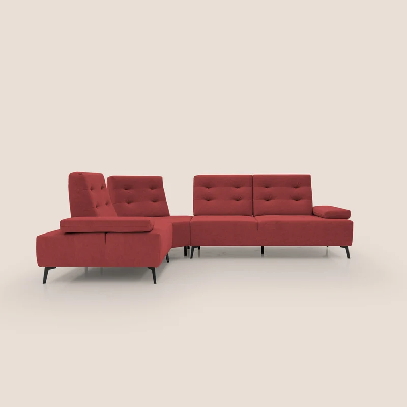 Lugano Canapé d'angle avec dossiers coulissants en velours doux T09 rouge