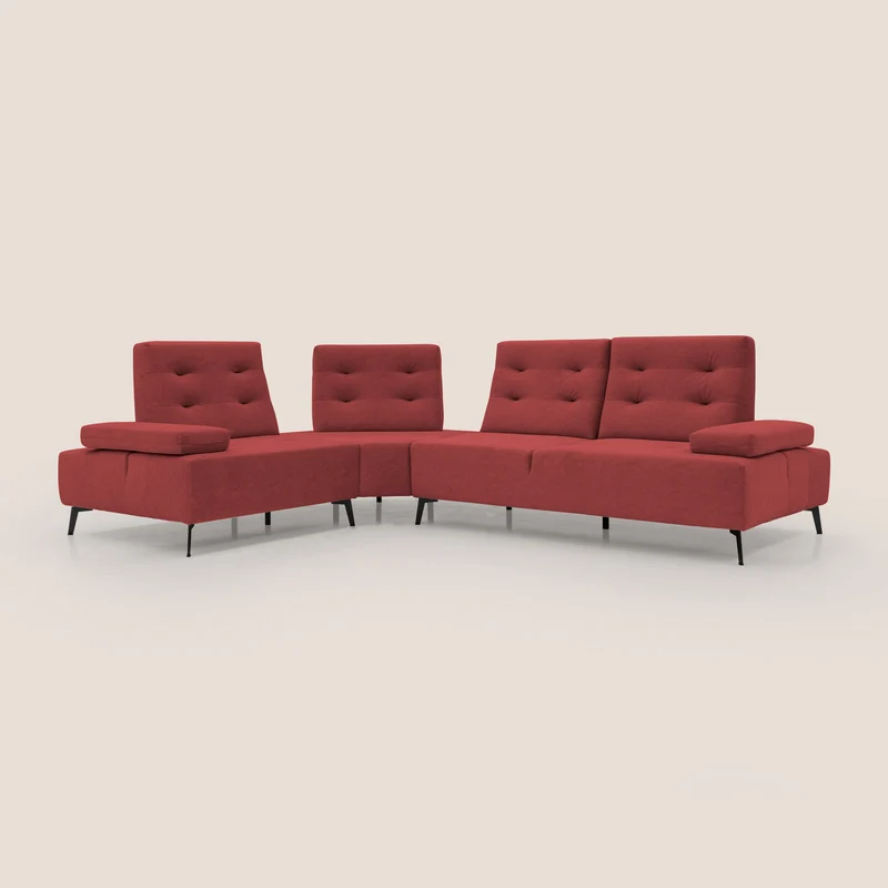 Lugano Canapé d'angle avec dossiers coulissants en velours doux T09 rouge