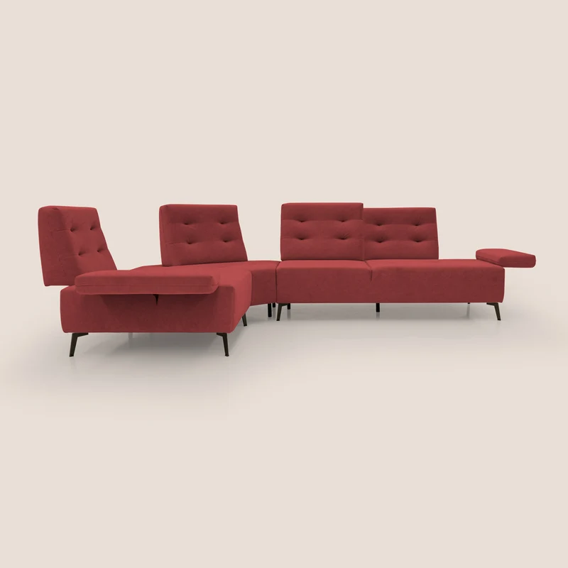 Lugano Canapé d'angle avec dossiers coulissants en velours doux T09 rouge