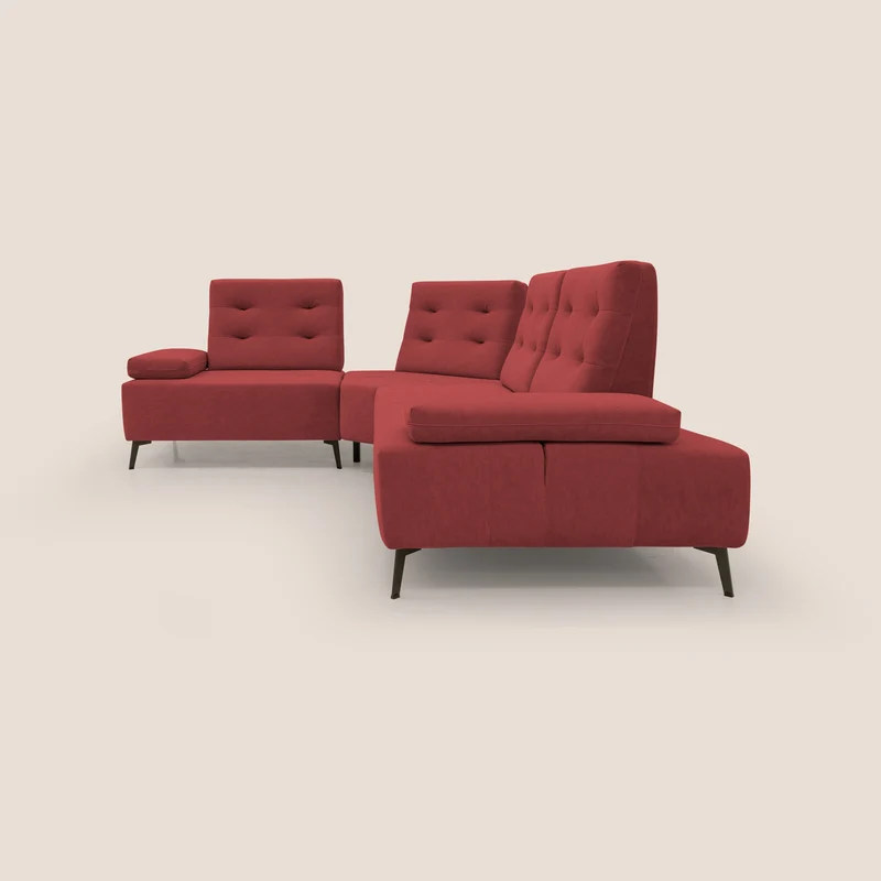 Lugano Canapé d'angle avec dossiers coulissants en velours doux T09 rouge
