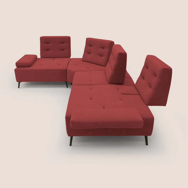 Lugano Canapé d'angle avec dossiers coulissants en velours doux T09 rouge