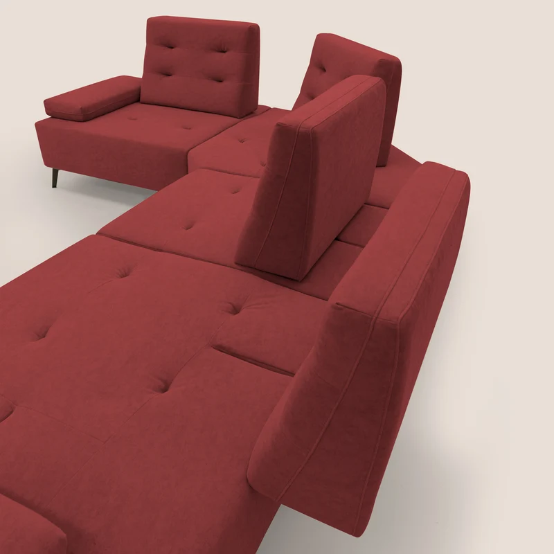 Lugano Canapé d'angle avec dossiers coulissants en velours doux T09 rouge