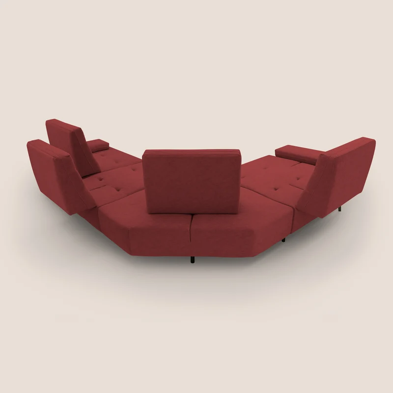 Lugano Canapé d'angle avec dossiers coulissants en velours doux T09 rouge