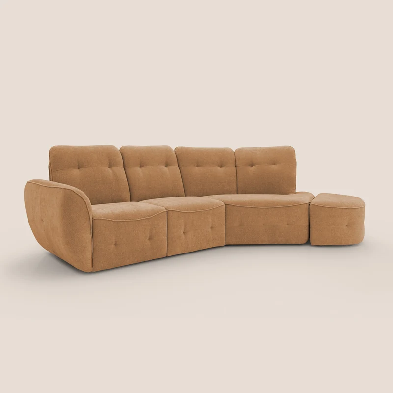 Cerbero canapé d'angle avec pouf terminal en bouclette douce imperméable T07 orange
