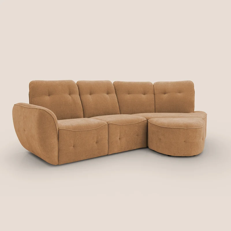 Cerbero canapé d'angle avec pouf terminal en bouclette douce imperméable T07 orange