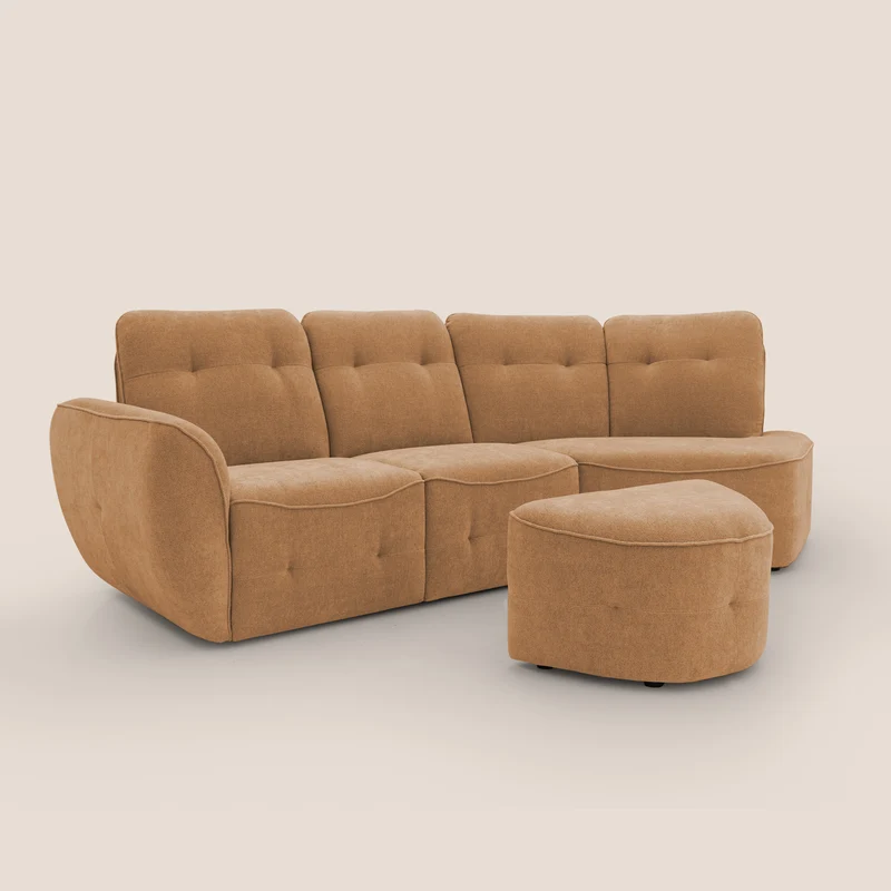 Cerbero canapé d'angle avec pouf terminal en bouclette douce imperméable T07 orange