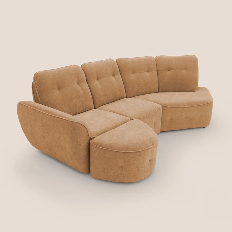 Cerbero canapé d'angle avec pouf terminal en bouclette douce imperméable T07 orange