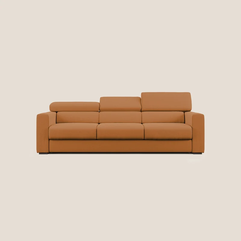 Dylan canapé avec pouf extractible à 3 assises en tissu flamme effet coton impermeabile T19 orange