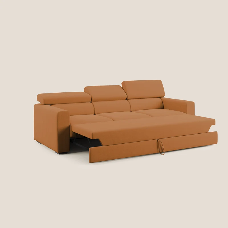 Dylan canapé avec pouf extractible à 3 assises en tissu flamme effet coton impermeabile T19 orange