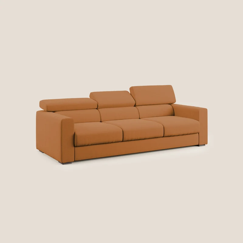 Dylan canapé avec pouf extractible à 3 assises en tissu flamme effet coton impermeabile T19 orange